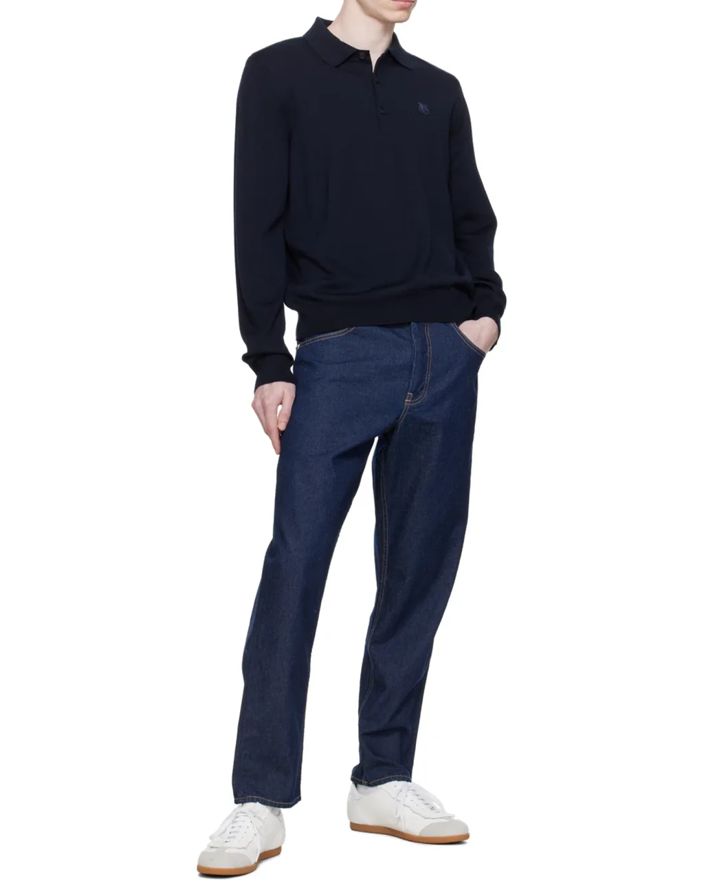 Fox Head Patch Fine-Knit Polo Shirt