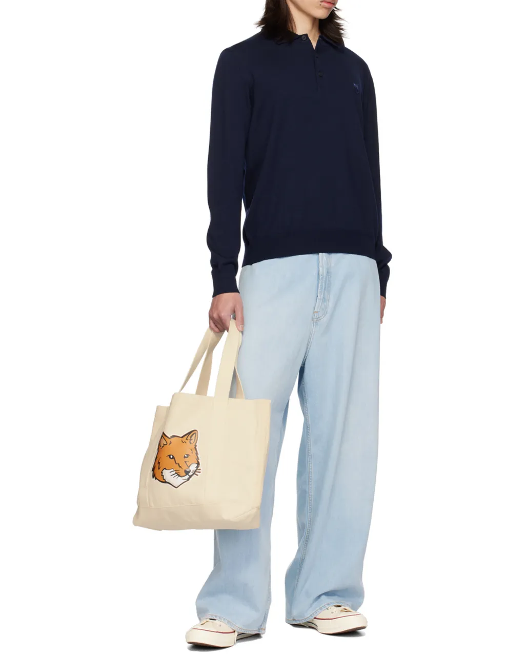 Fox Head Patch Fine-Knit Polo Shirt