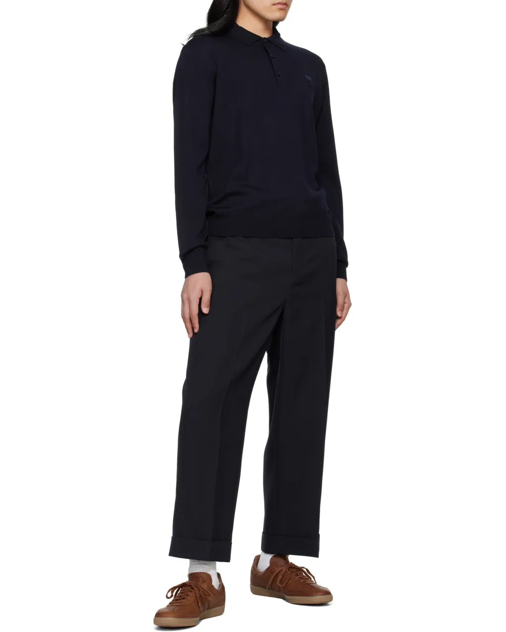Fox Head Patch Fine-Knit Polo Shirt