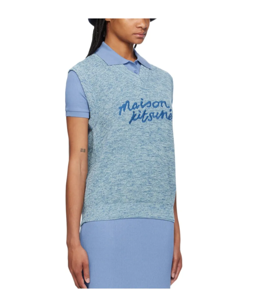 Embroidered-Logo V-Neck Cotton Vest
