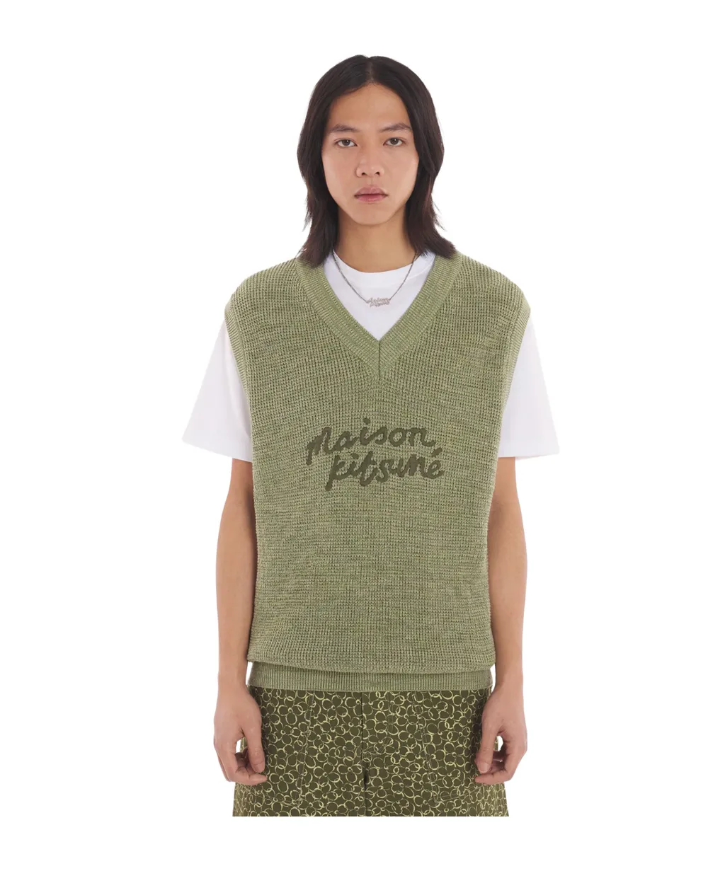 Logo Embroidered V-Neck Knitted Top