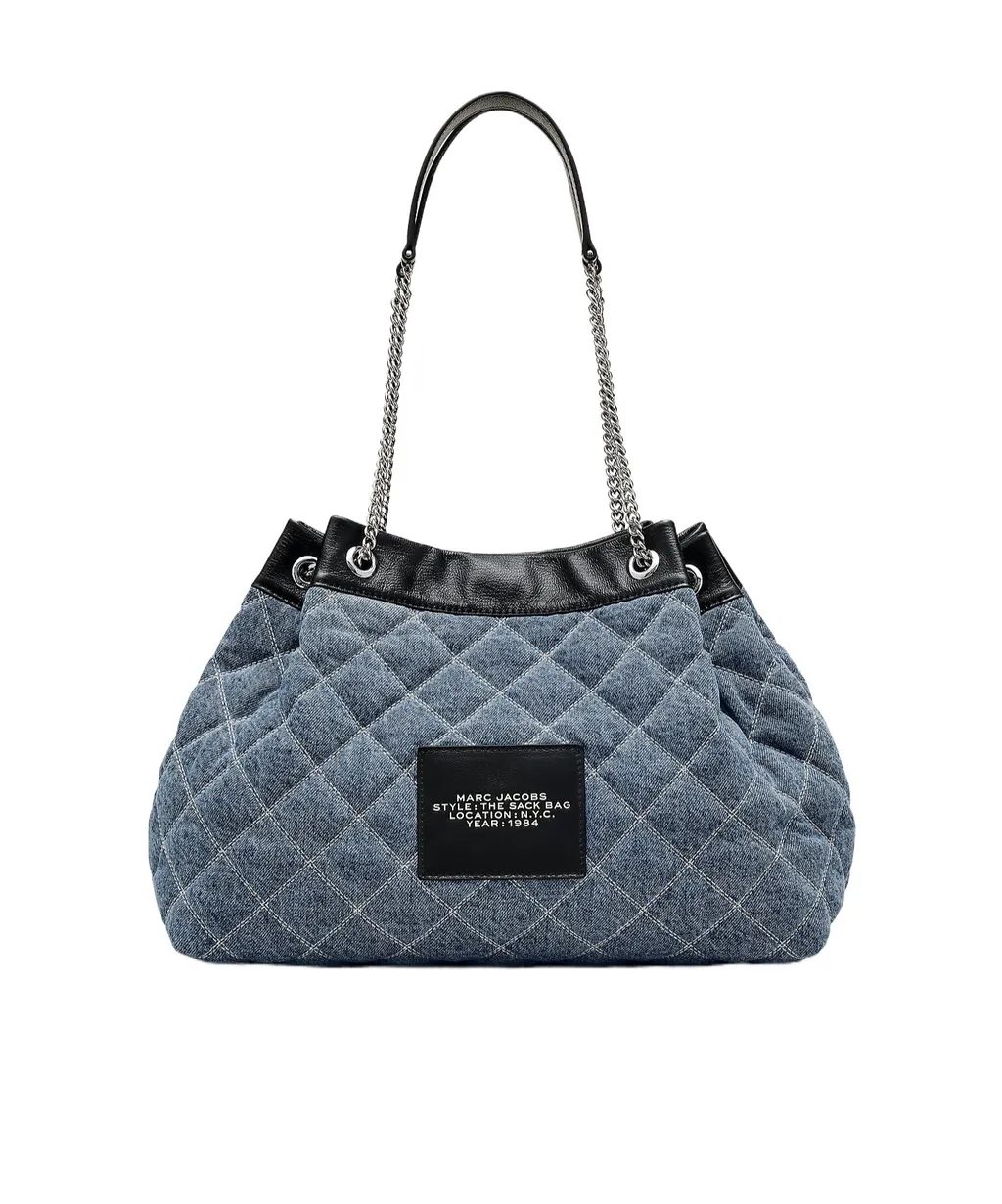 The Quilted Denim Large Chain Sack Bag