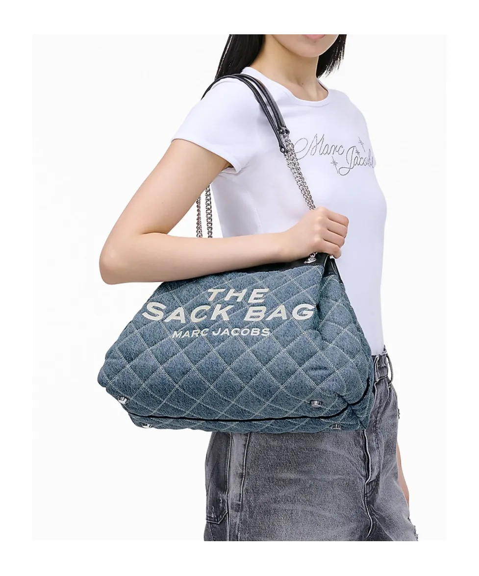 The Quilted Denim Large Chain Sack Bag