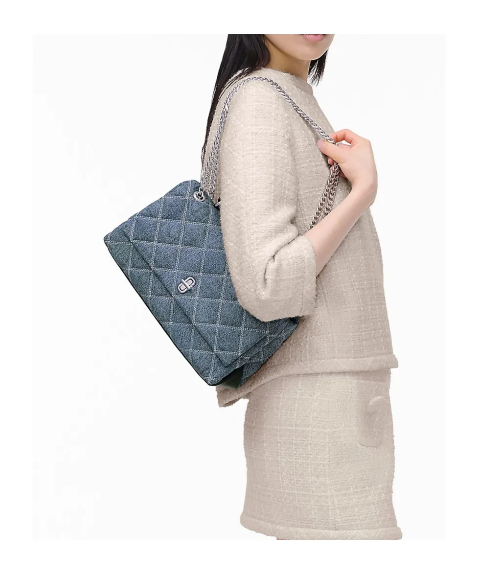 Quilted Denim Dual Convertible Shoulder Bag