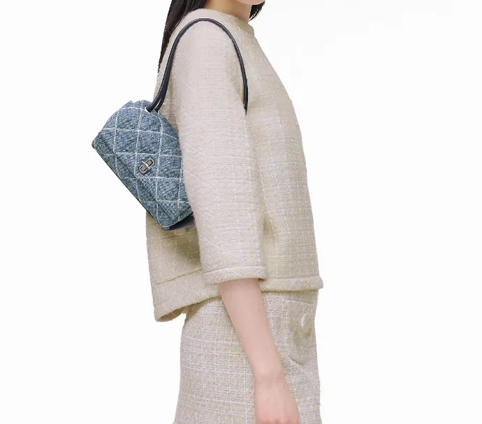 The Quilted Denim Mini Dual Quilted Shoulder Bag