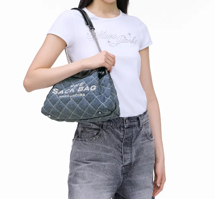 The Quilted Denim Chain Sack Bag