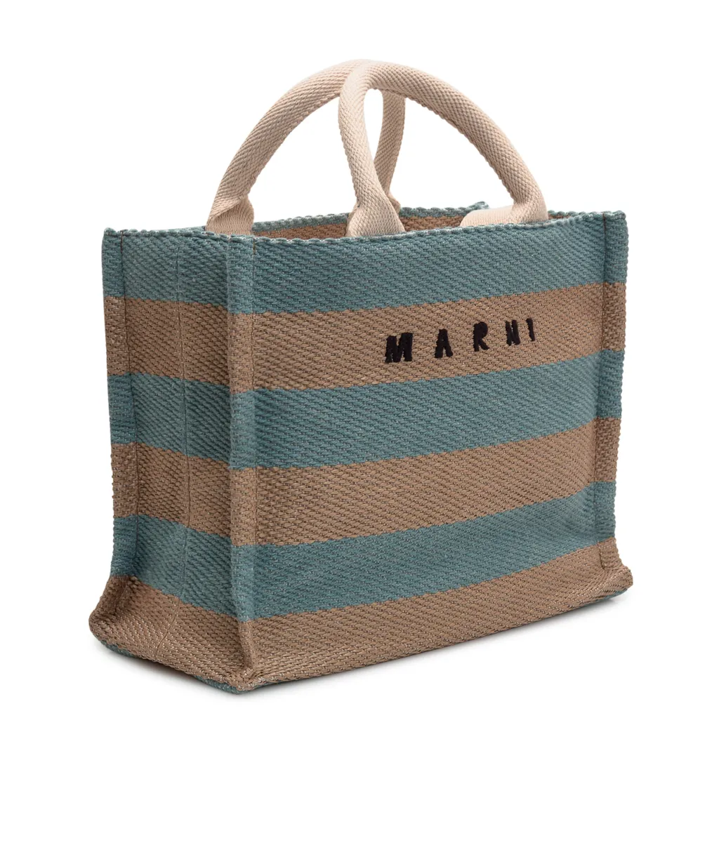 Logo Printed Striped Tote Bag