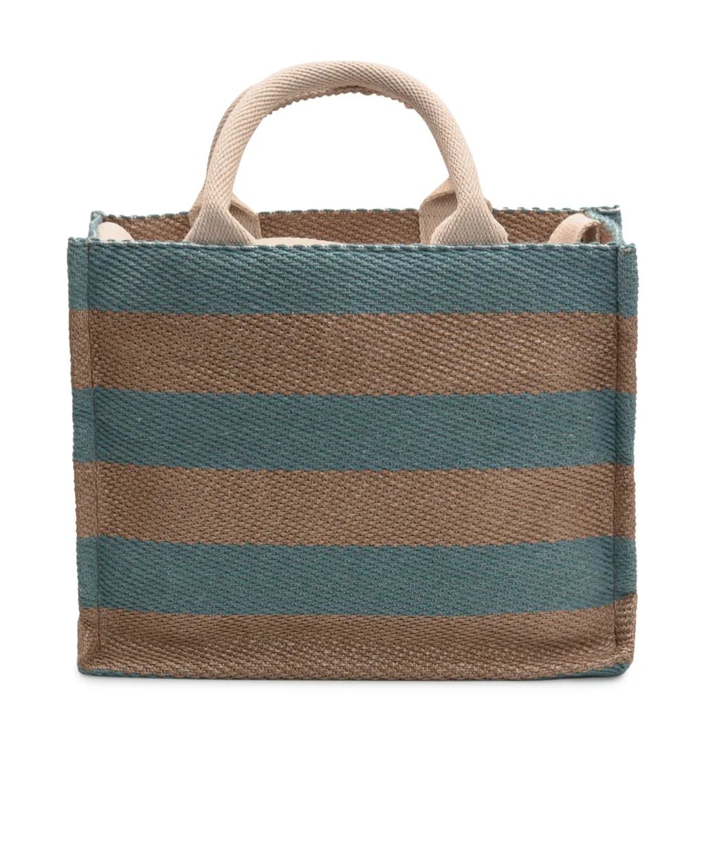 Logo Printed Striped Tote Bag