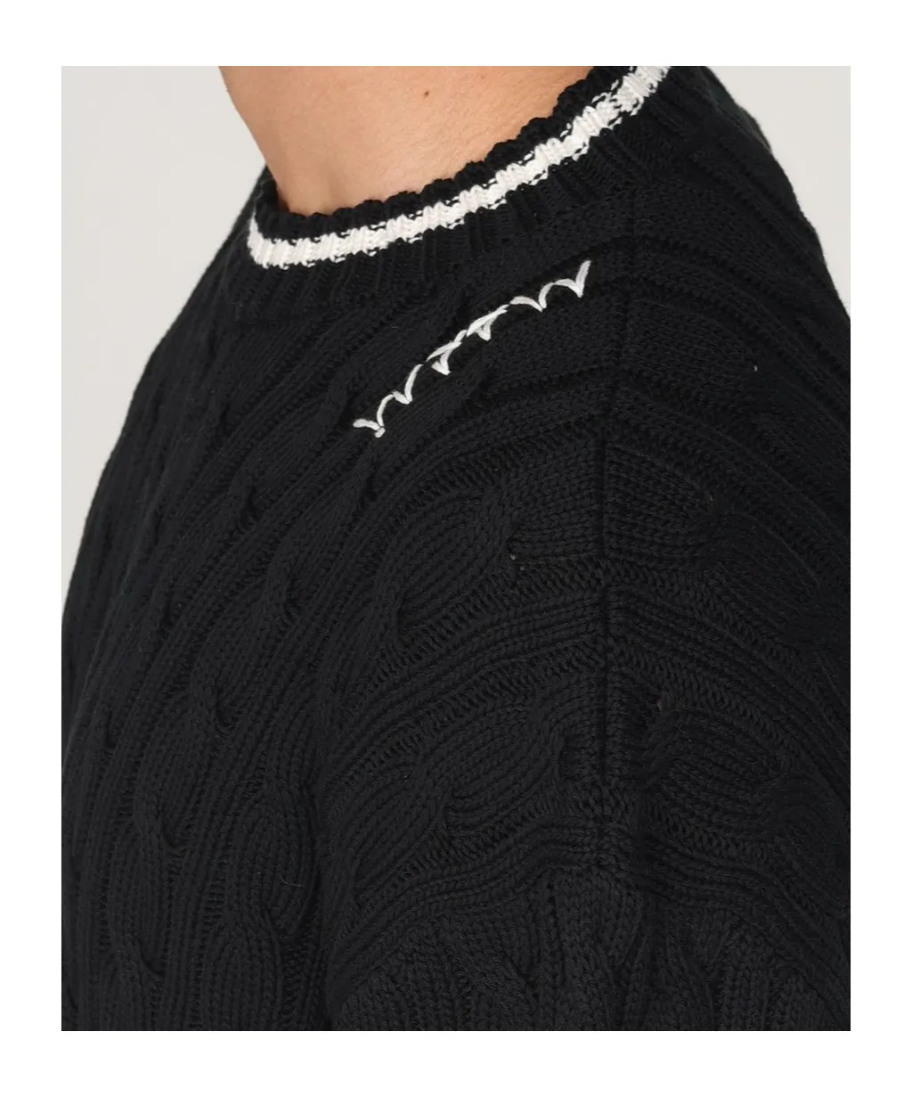 Cable-Knit Round-Neck Sweater