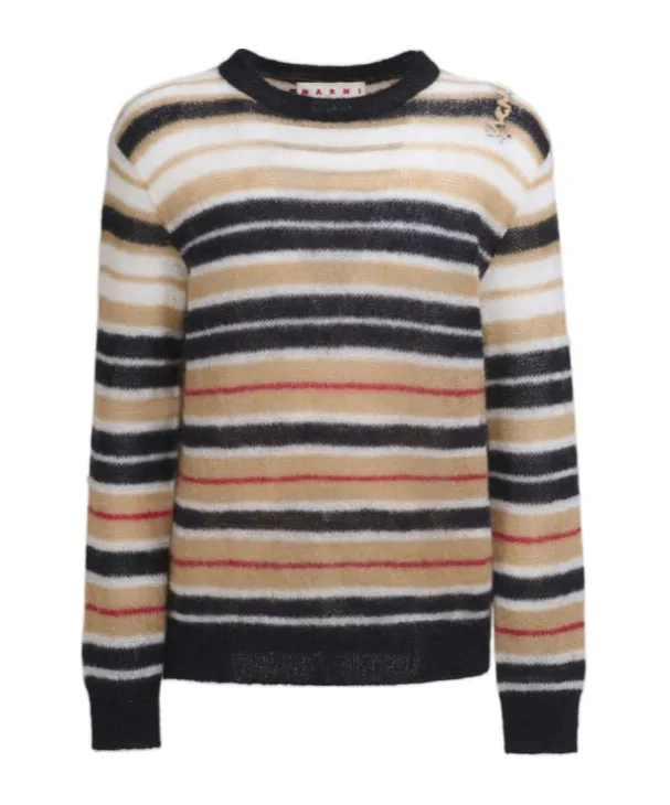 Logo Embroidered Striped Brushed Jumper