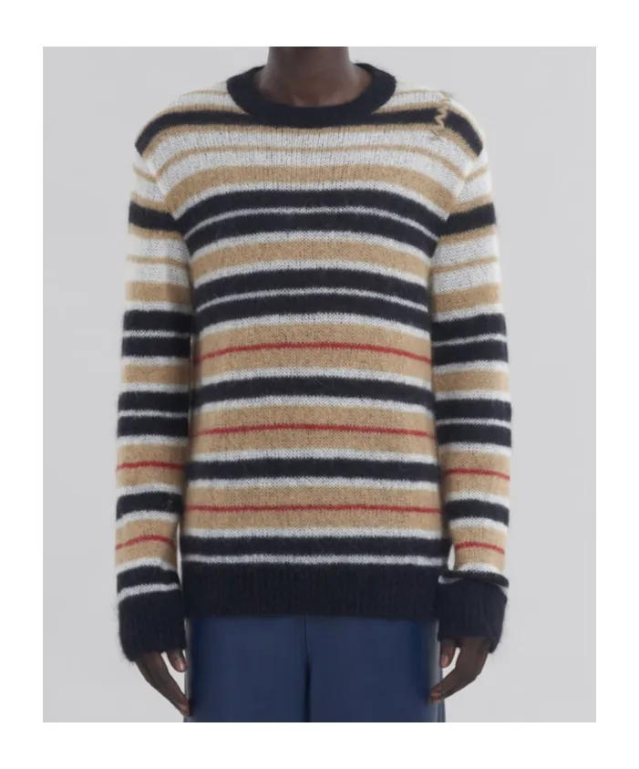 Logo Embroidered Striped Brushed Jumper