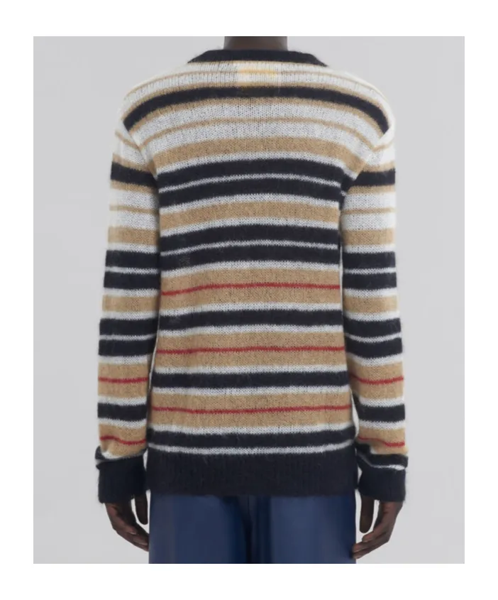 Logo Embroidered Striped Brushed Jumper