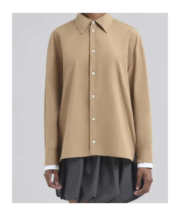 Long-Sleeved Curved Hem Shirt