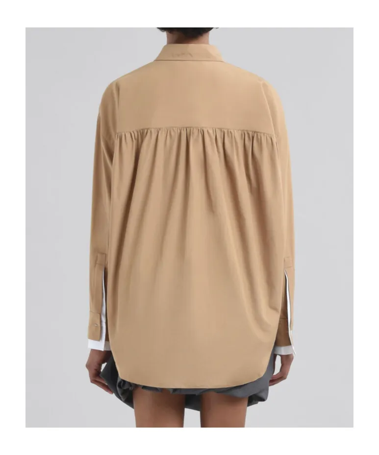 Long-Sleeved Curved Hem Shirt