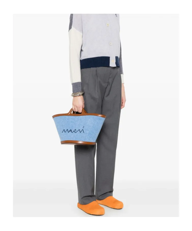 Logo Embroidered Denim Tote Bag