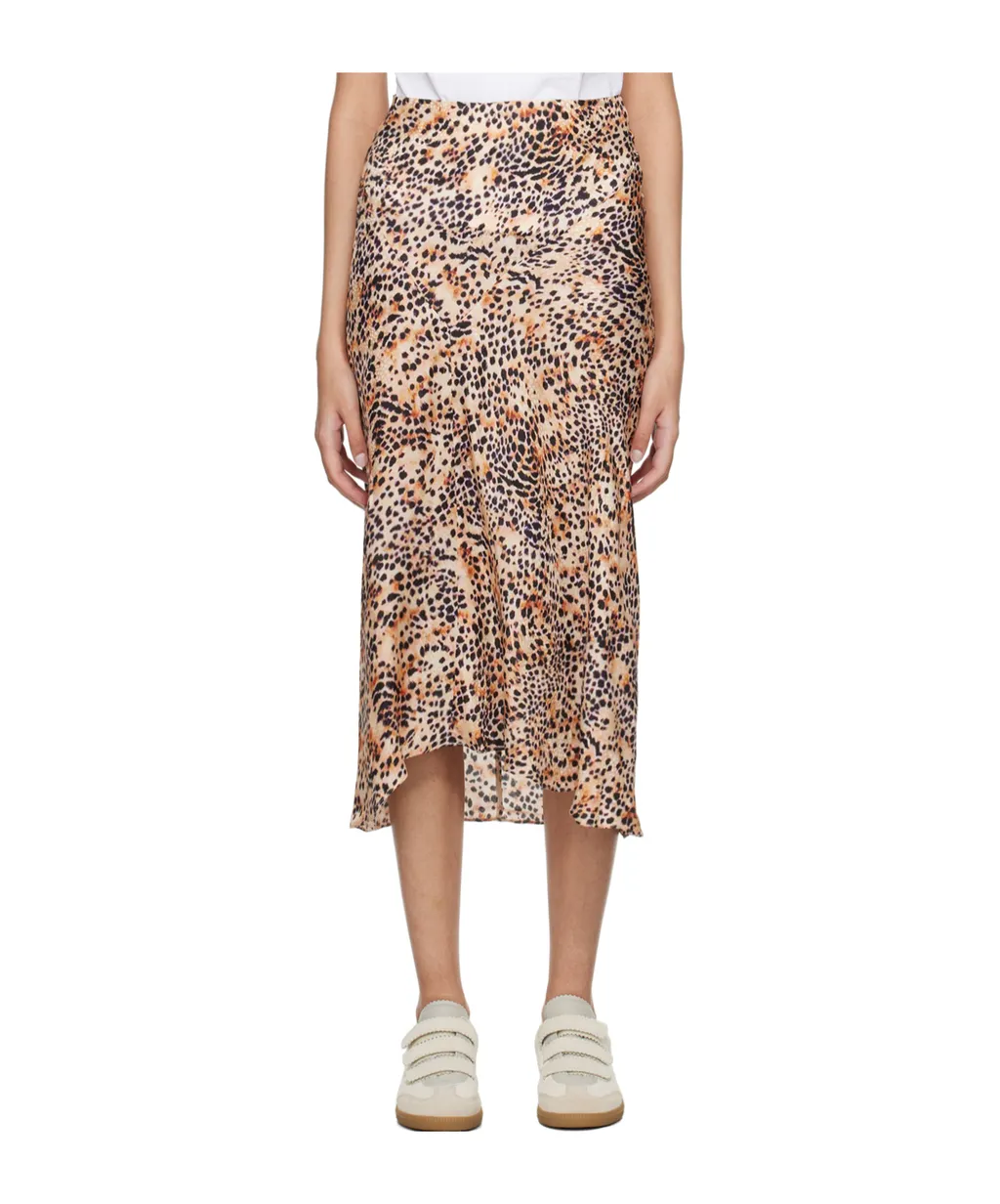 Animal-Print High-Low Midi Skirt