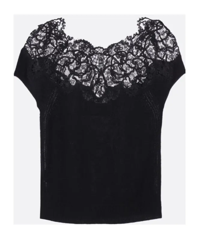 Lace-Insert Knit Top