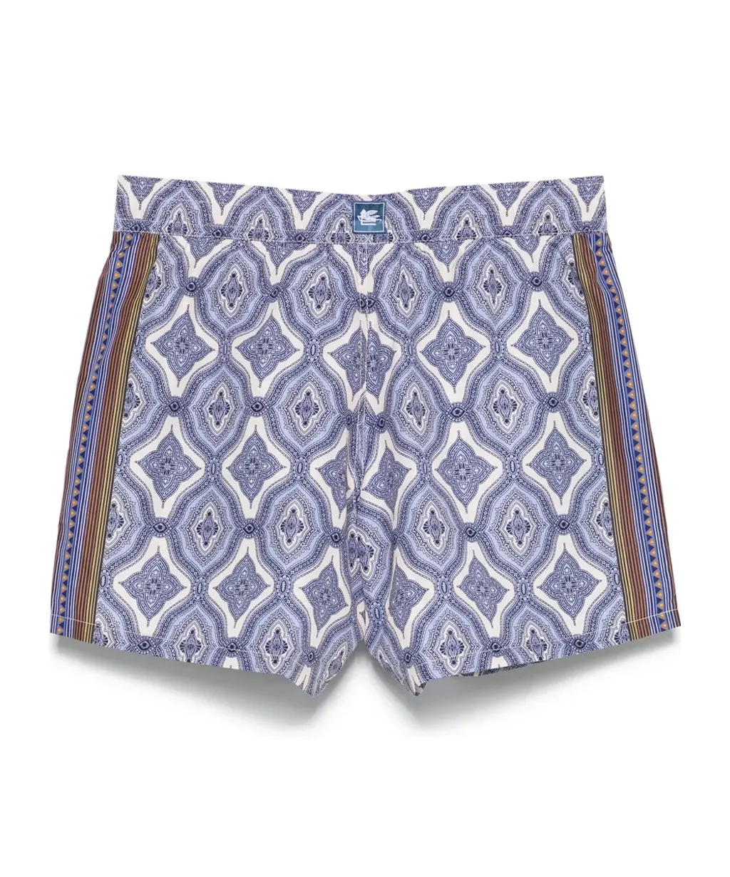 Geometric-Print Drawstring Swim Shorts