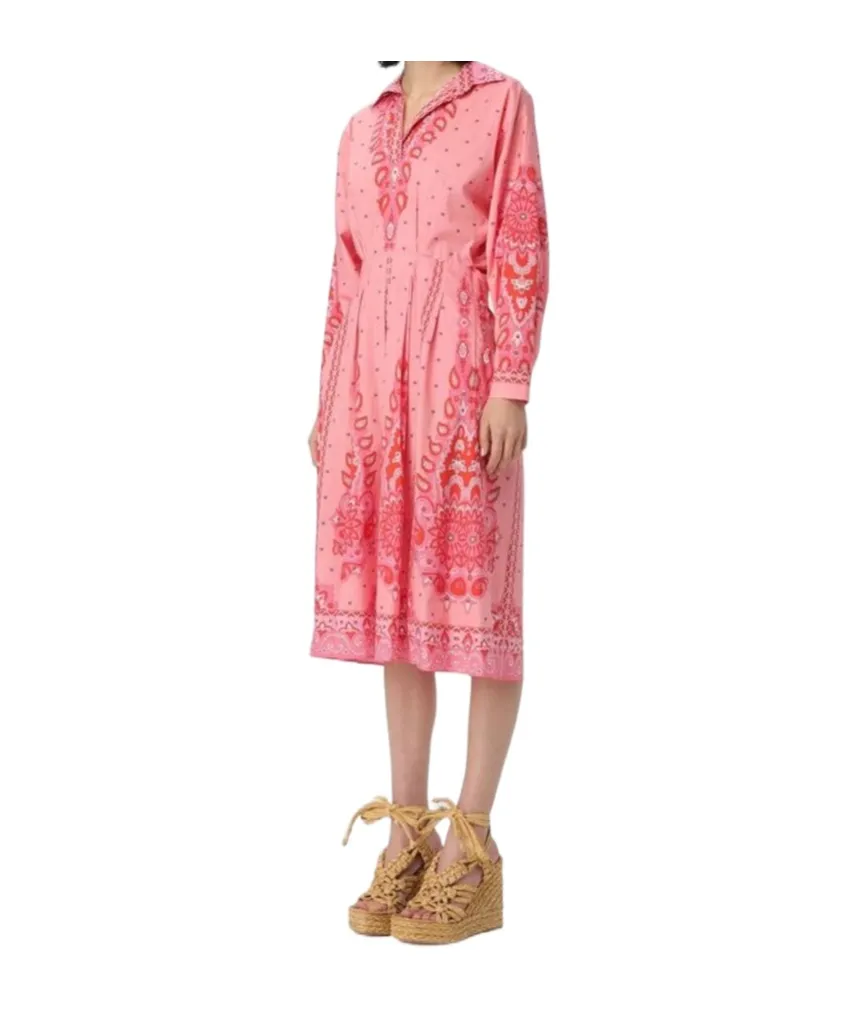 Paisley-Printed Pleated Shirt Dress
