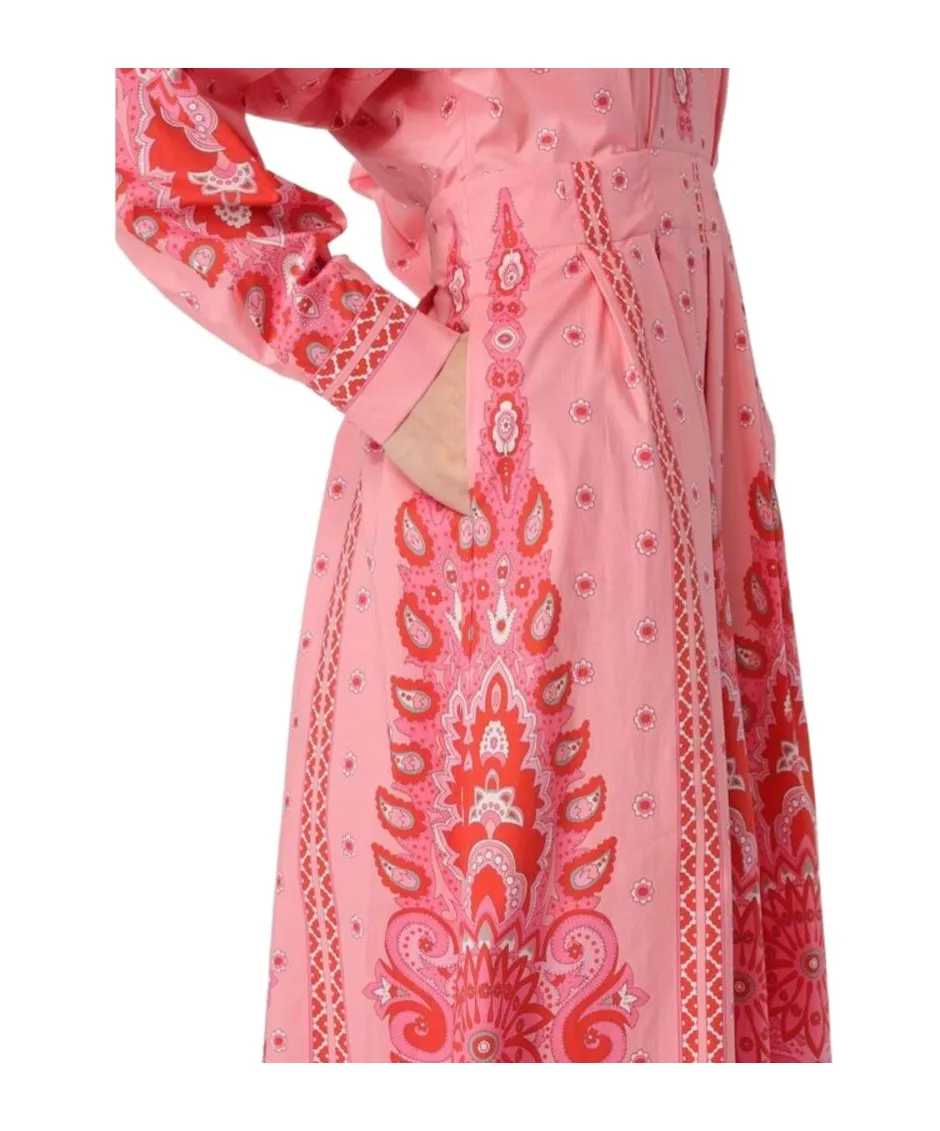 Paisley-Printed Pleated Shirt Dress