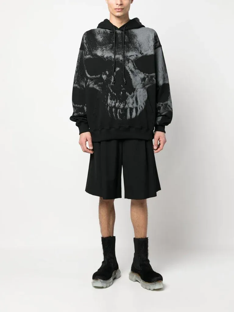 Skull-Print Cotton Hoodie
