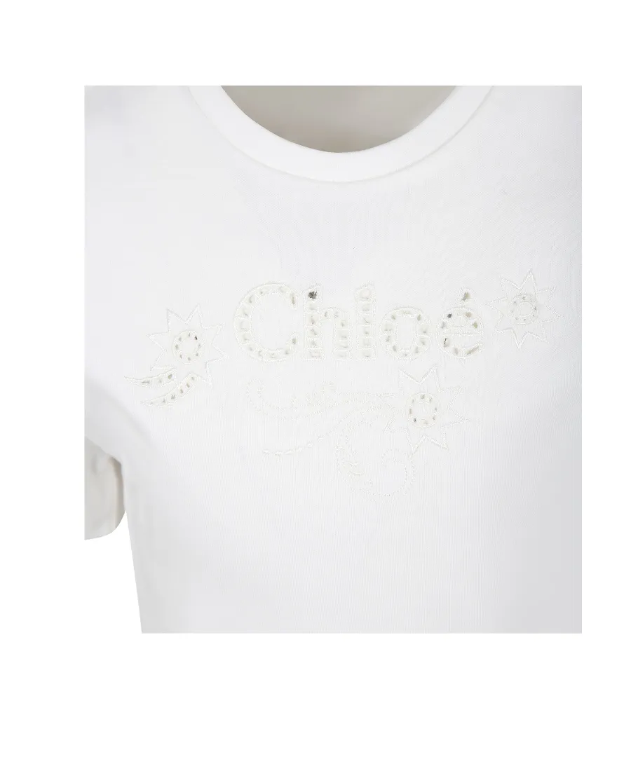 Logo-Embroidered Eyelet Crewneck T-Shirt