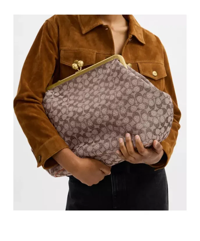 Large Kisslock Frame Bag In Crystal Signature Jacquard