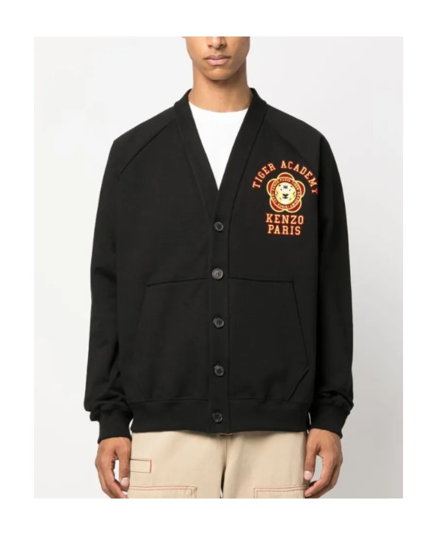 Logo-Embroidered V-Neck Buttoned Jacket