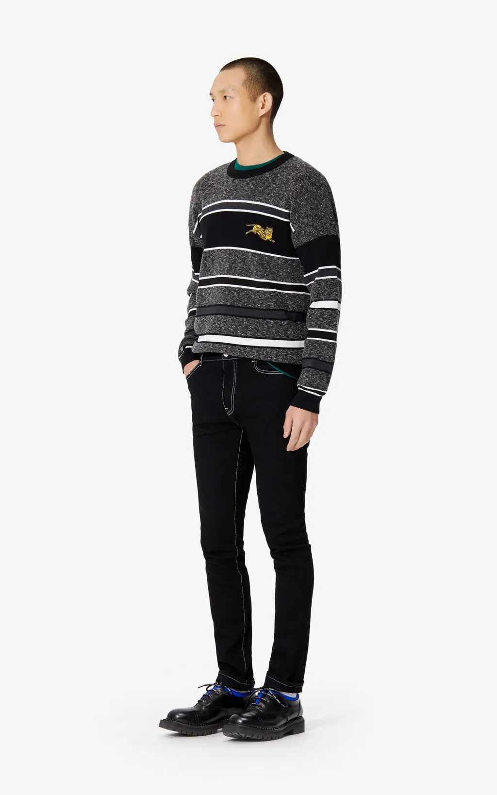 Tiger Embroidered Striped Pullover