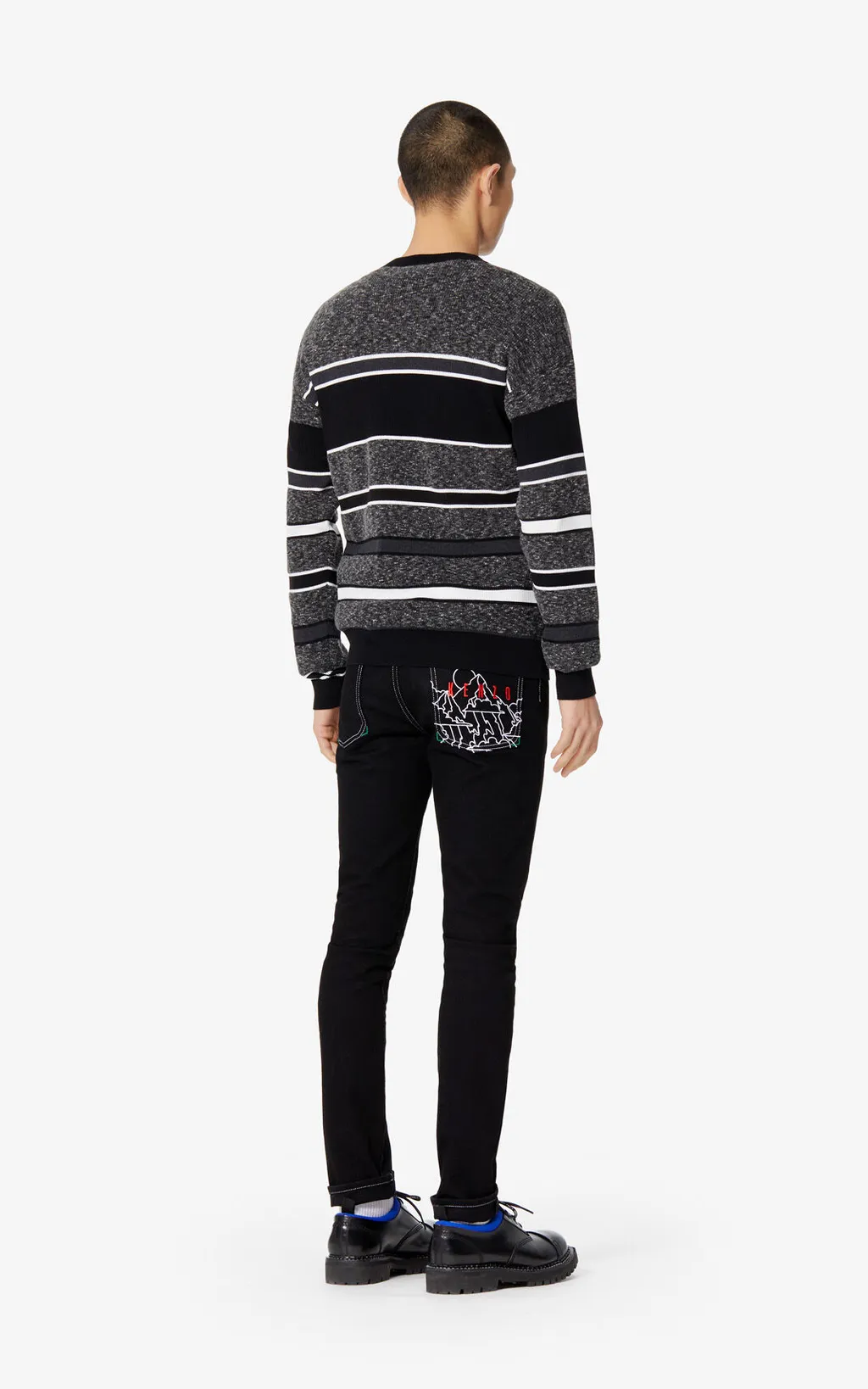 Tiger Embroidered Striped Pullover