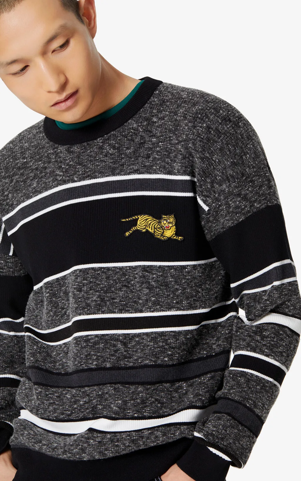 Tiger Embroidered Striped Pullover