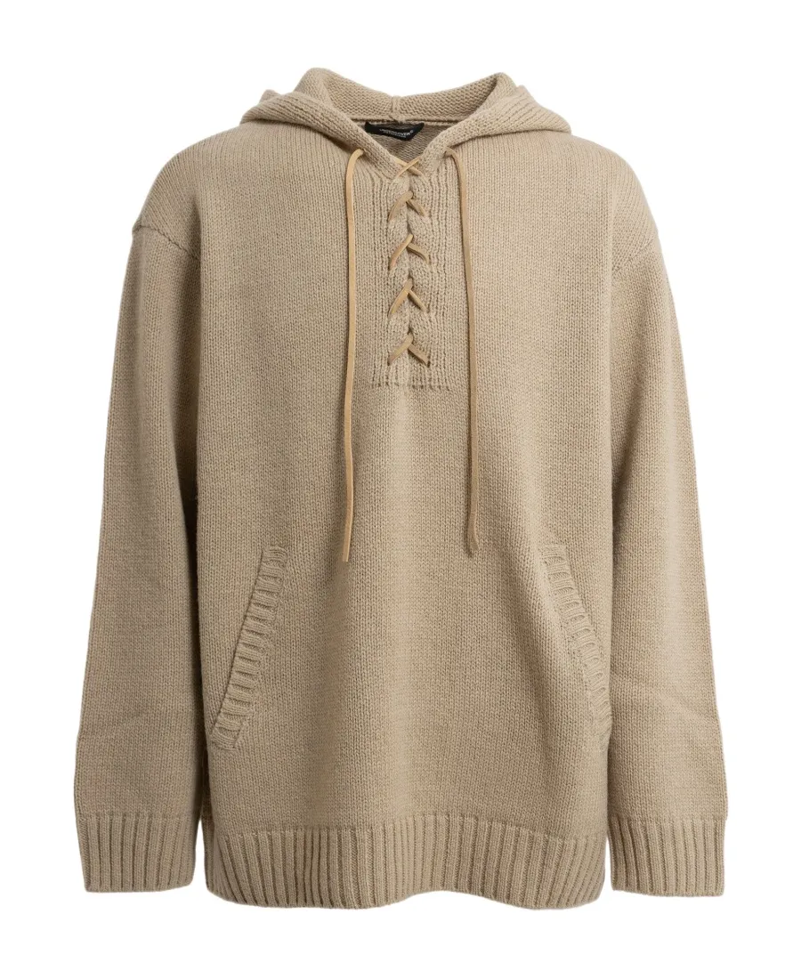 Lace-Up Knitted Hoodie
