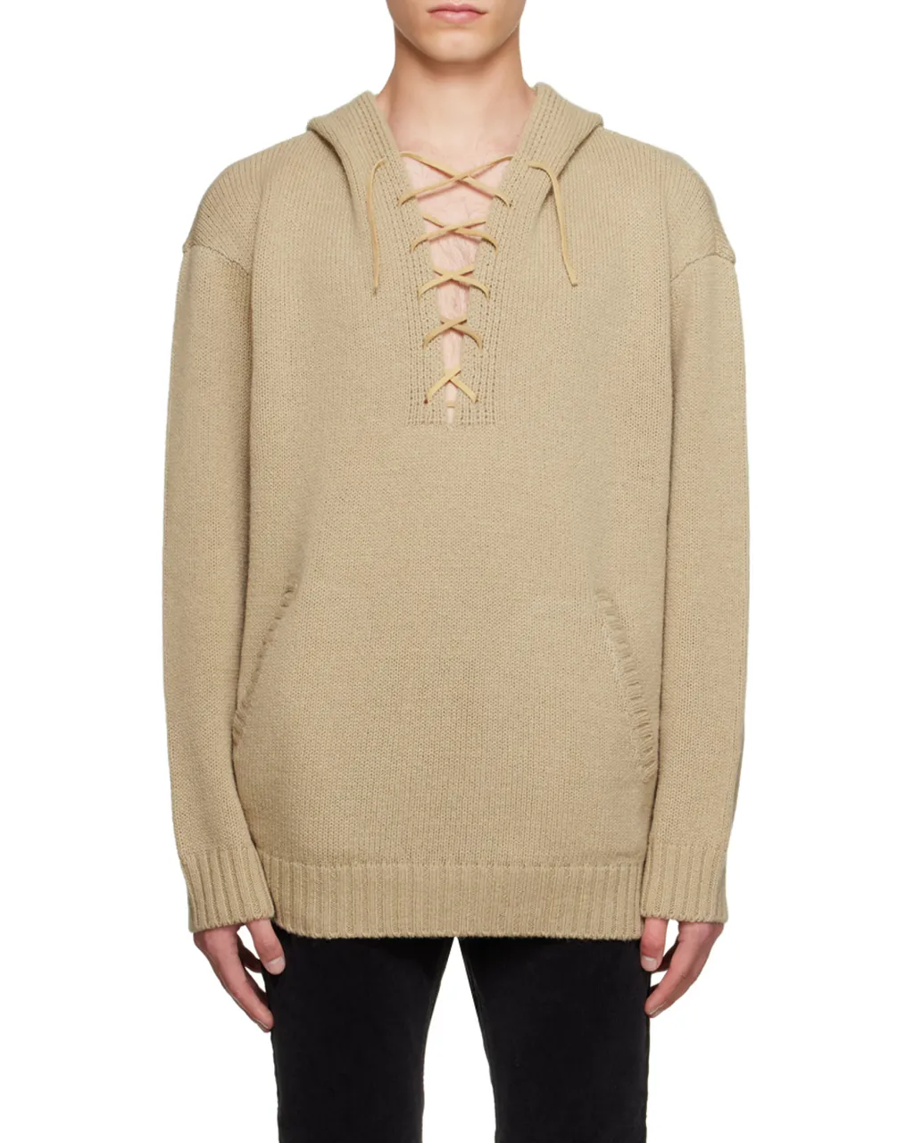 Lace-Up Knitted Hoodie