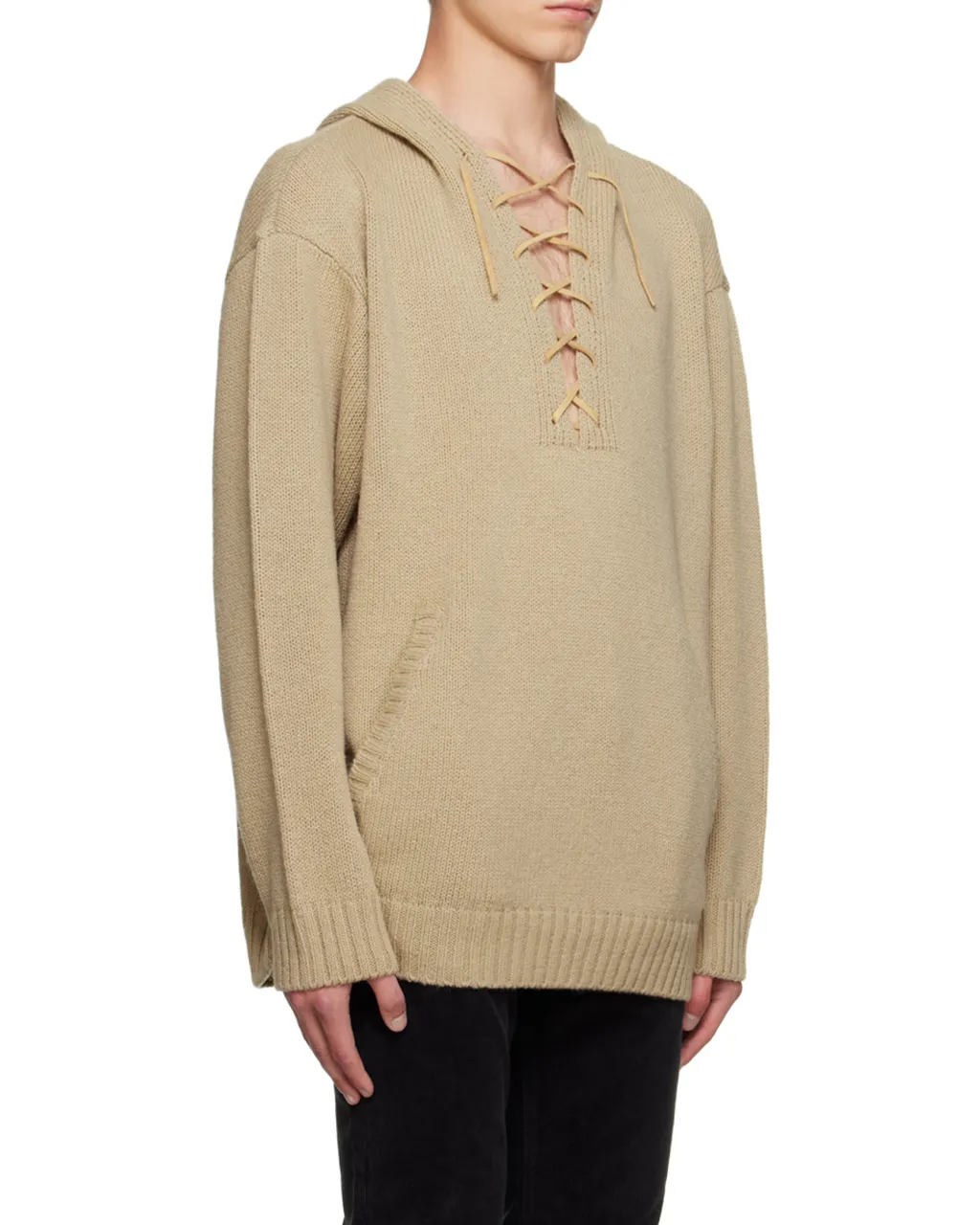 Lace-Up Knitted Hoodie