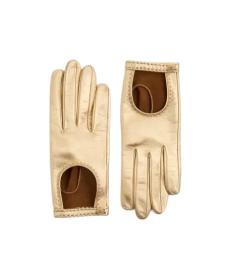 Open-Fingered Metallic Leather Gloves
