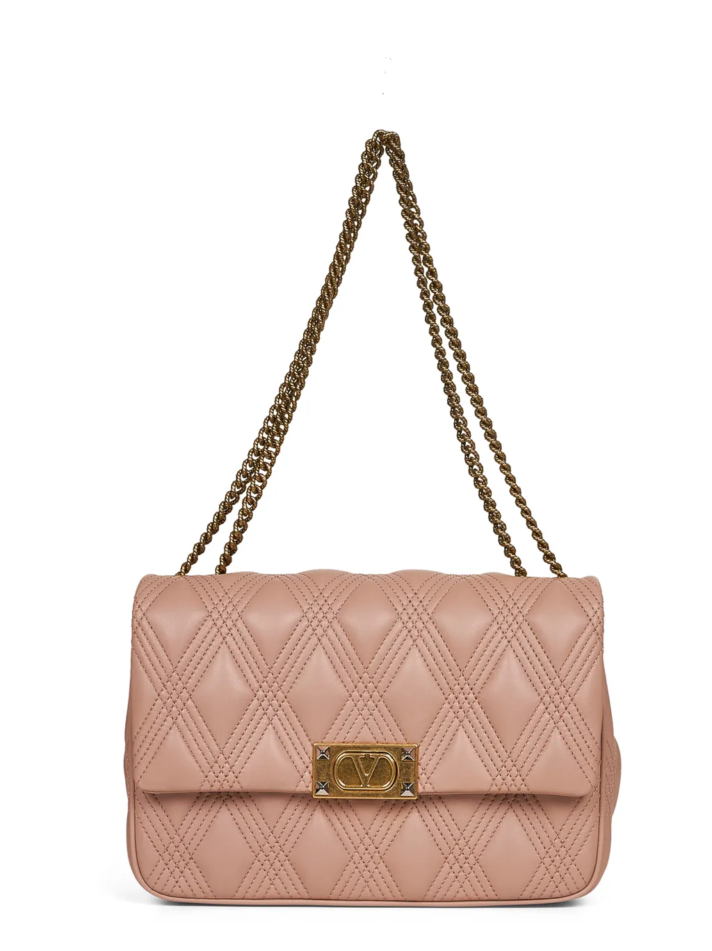 Rockstud Foldover Top Quilted Shoulder Bag