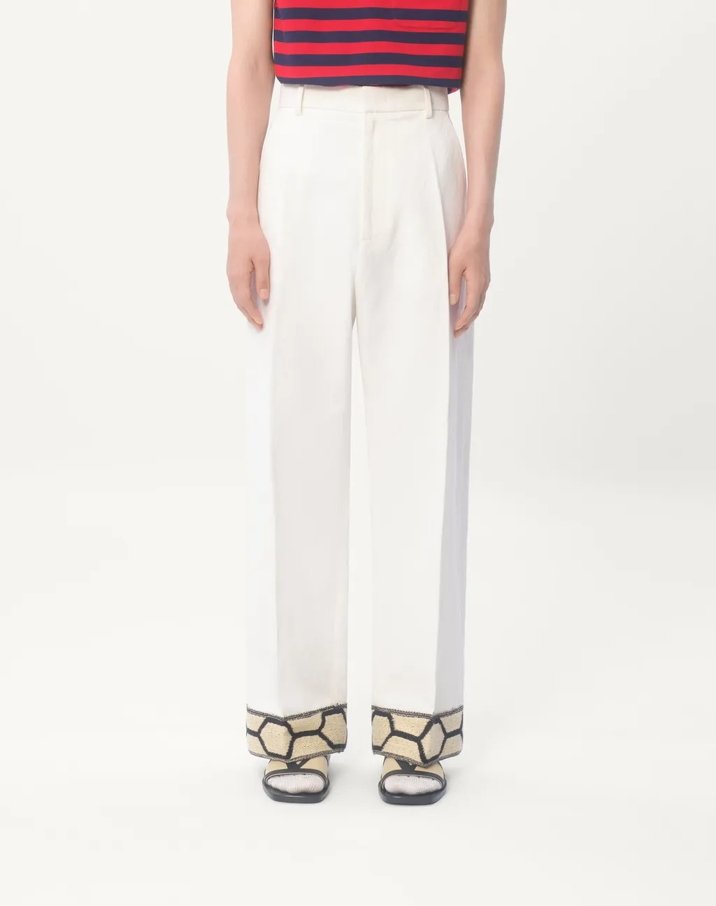 Embroidered Hem Wide Leg Pants