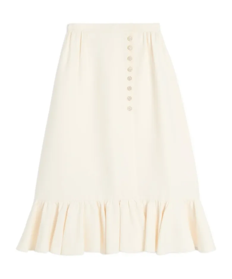 Crepe Couture Ruffled Hem Midi Skirt