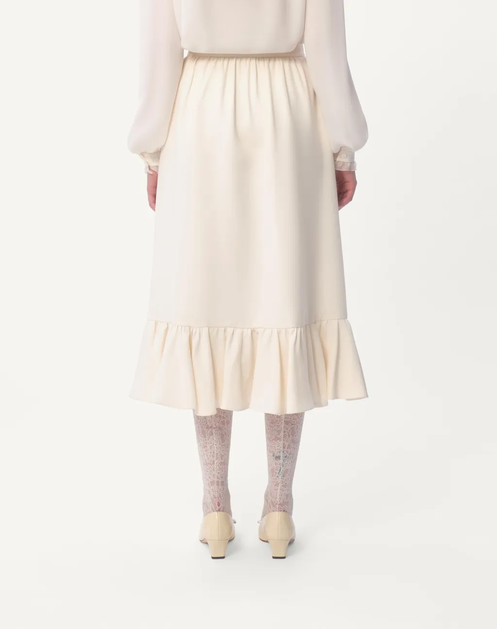 Crepe Couture Ruffled Hem Midi Skirt
