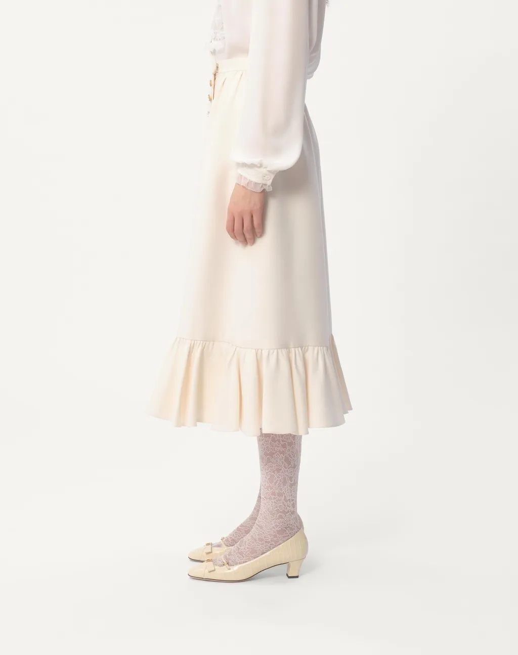 Crepe Couture Ruffled Hem Midi Skirt