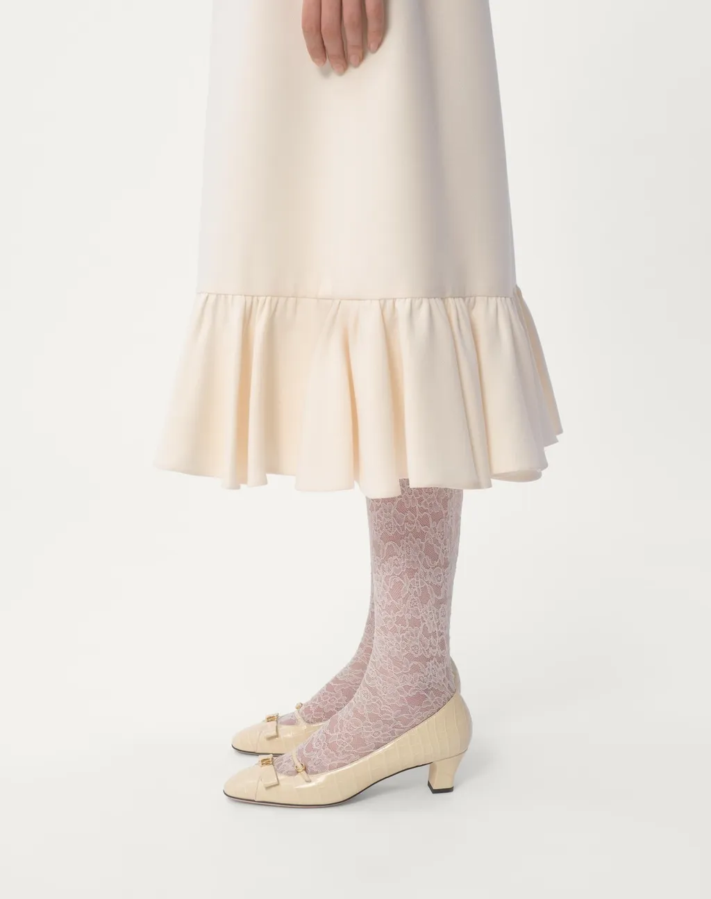 Crepe Couture Ruffled Hem Midi Skirt