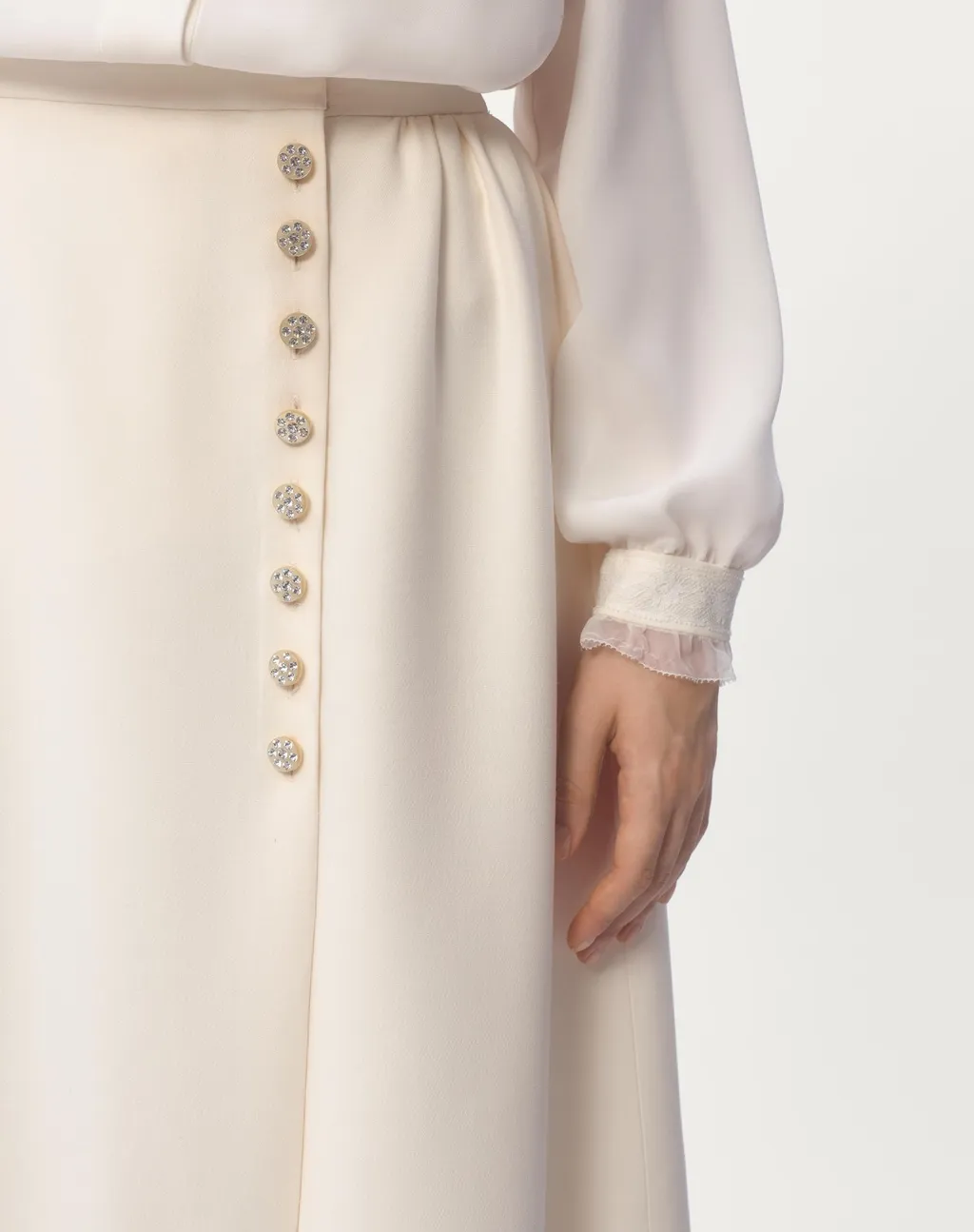 Crepe Couture Ruffled Hem Midi Skirt