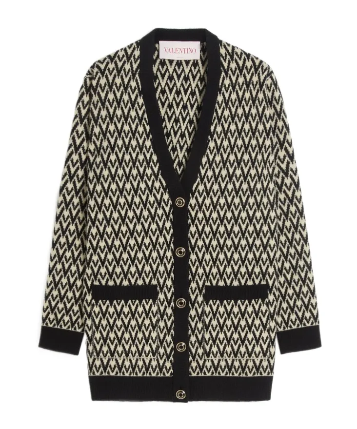 Monogram V-Neck Button-Up Cardigan