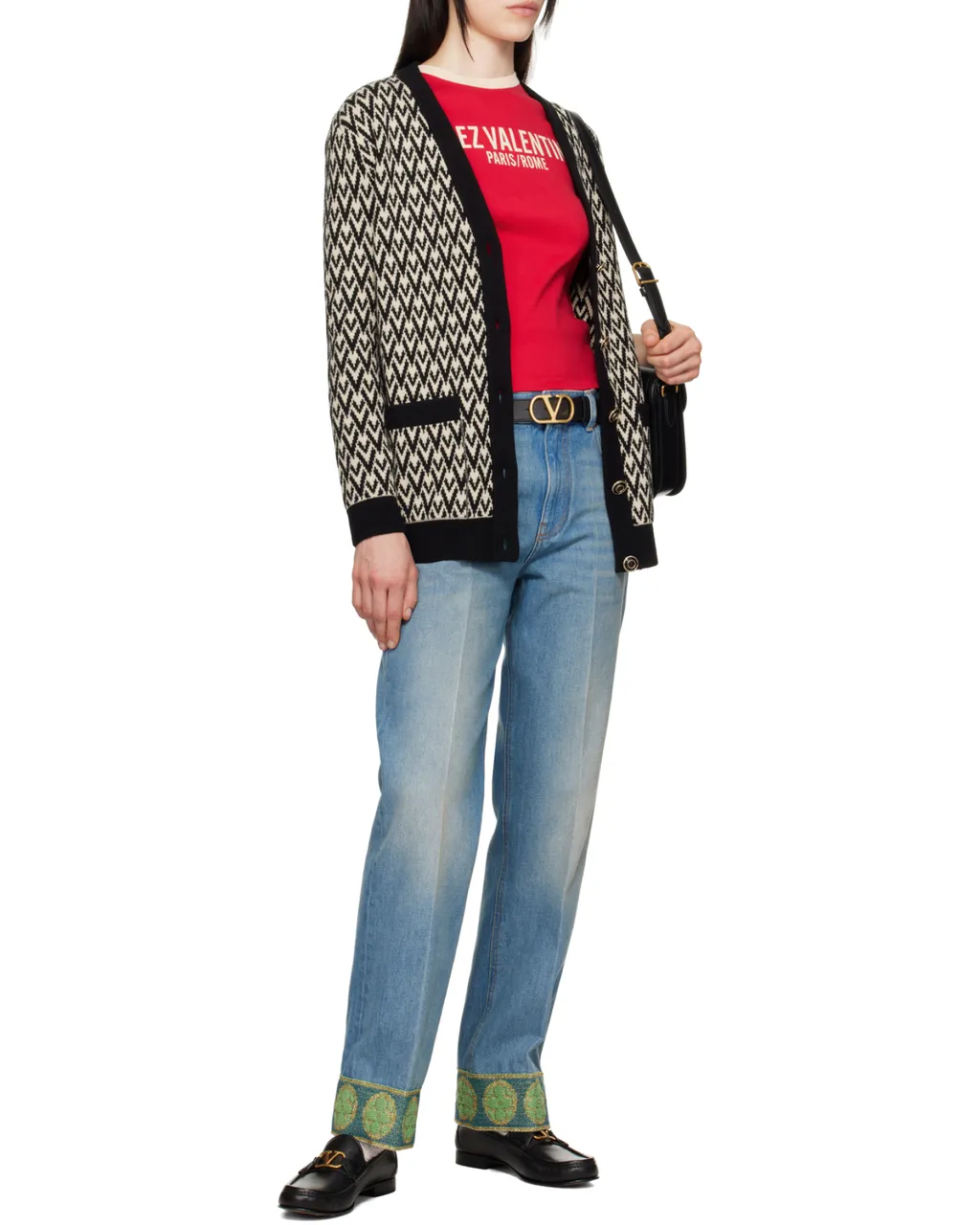Monogram V-Neck Button-Up Cardigan