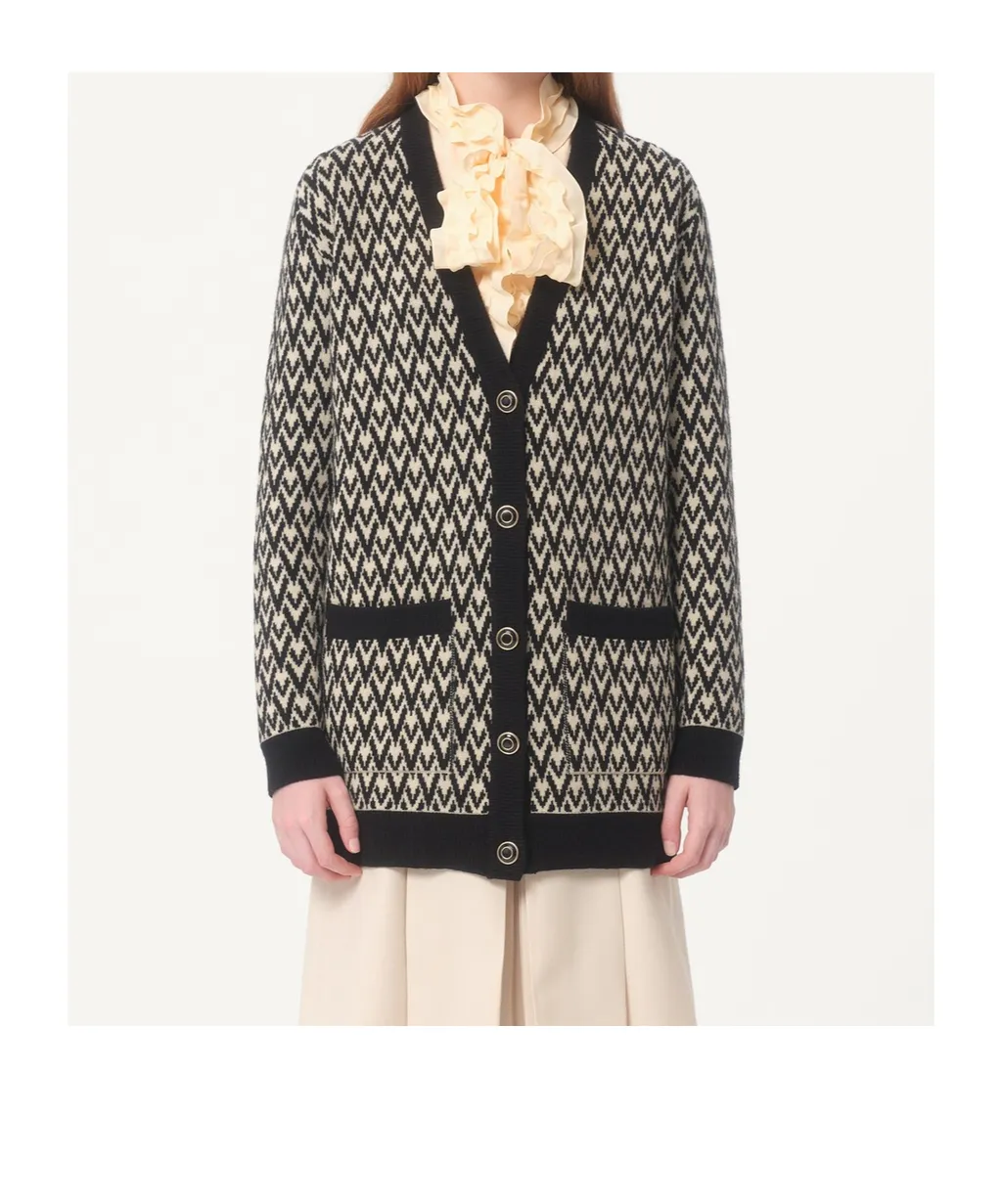Monogram V-Neck Button-Up Cardigan