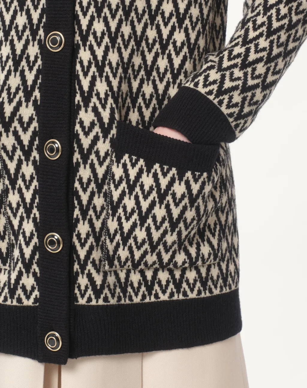 Monogram V-Neck Button-Up Cardigan