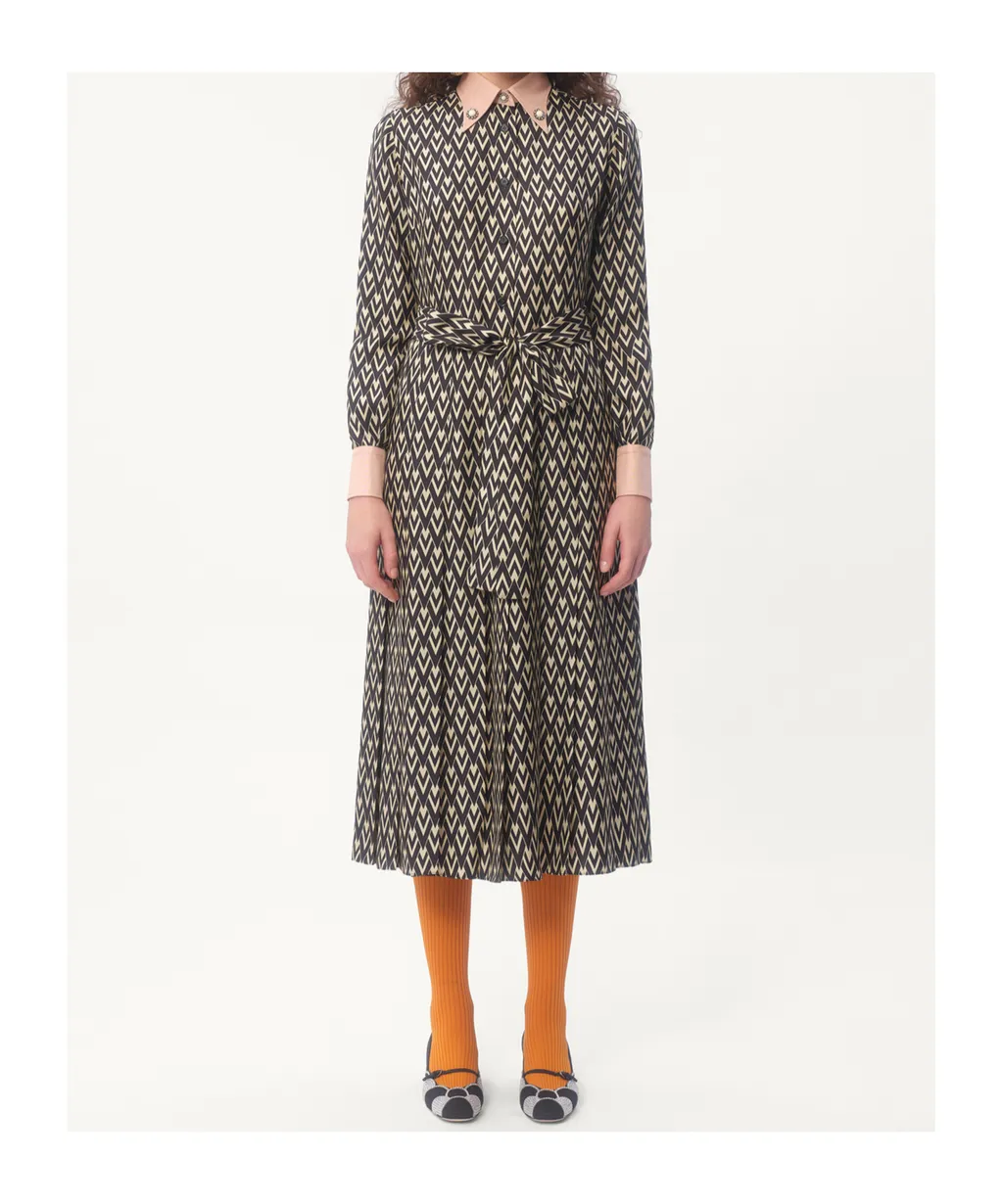 Tied Waist Long-Sleeved Dress