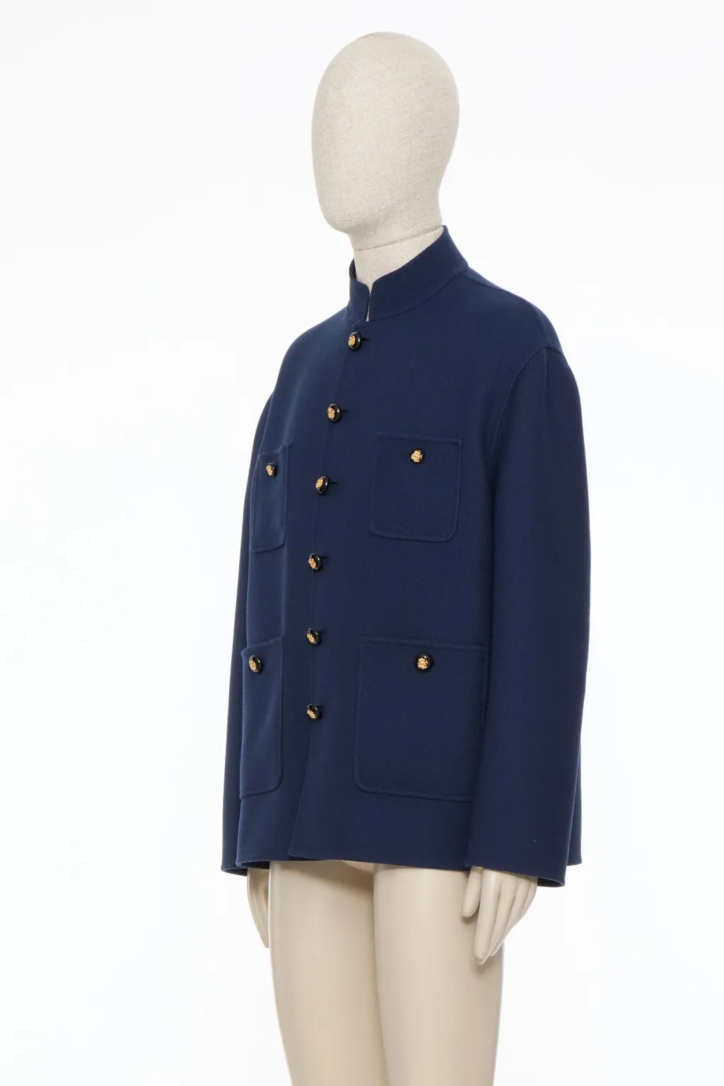 Double Wool Jacket With Mandarin Collar