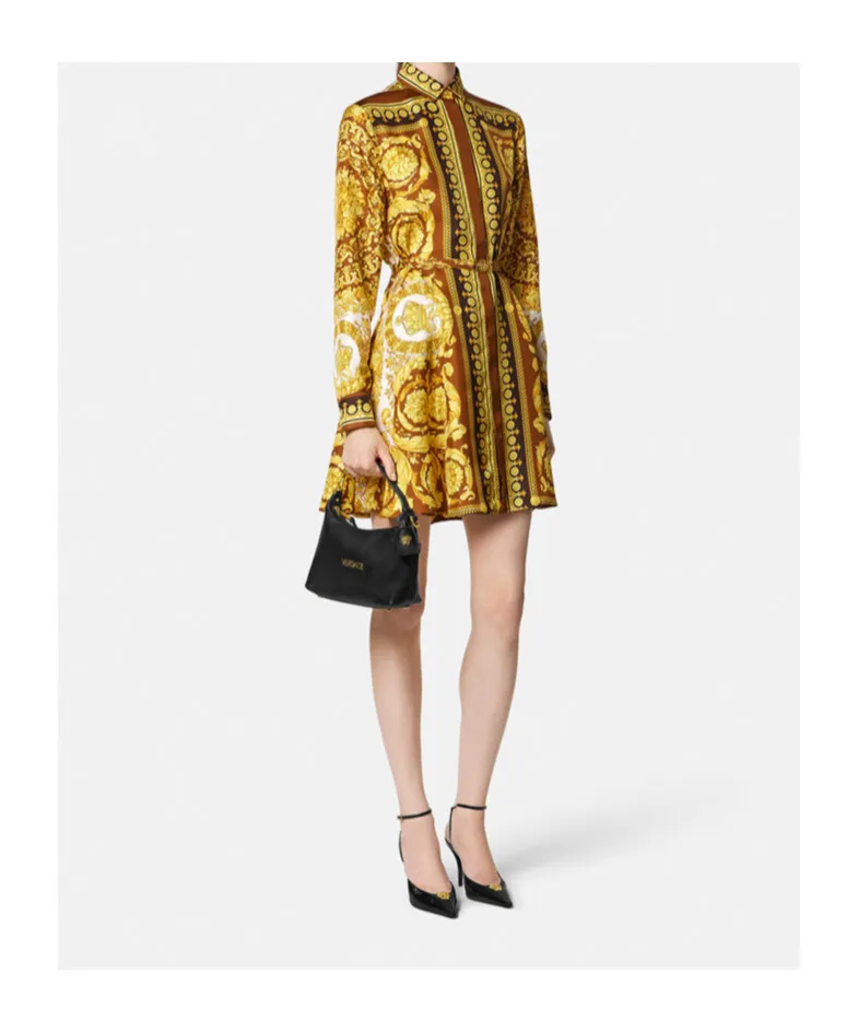 Silk Belted Mini Shirt Dress