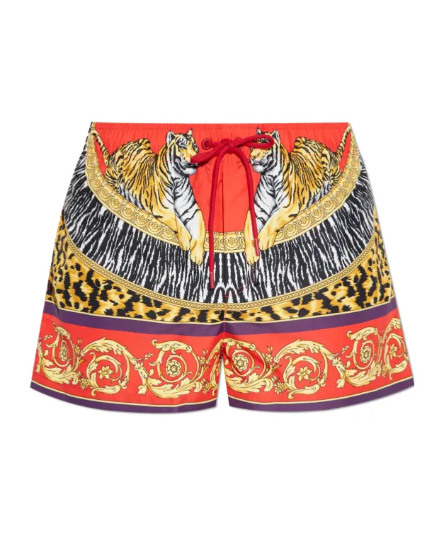 Tiger-Print Drawstring Swim Shorts